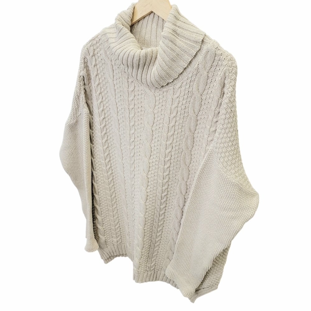 Parkhurst Emily Eco Cotton Turtleneck Cream Chunky Cable-Knit Sweater Womens XL - Picture 8 of 17
